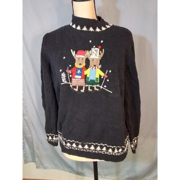 Christopher & Banks; Navy Christmas sweater - Picture 1 of 7